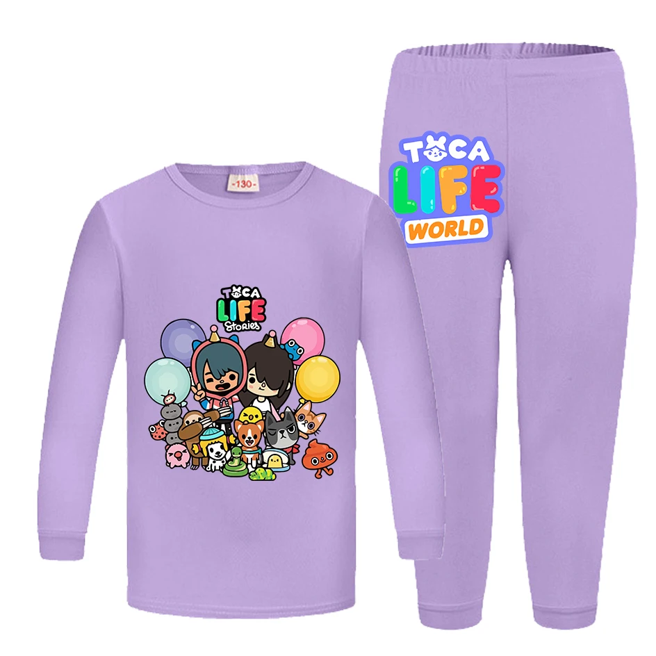 Kids Toca Life Free Costume Cartoon Pyjama Baby Girls Long Sleeve T Shirt Pants 2pcs Sets Boys and Girls Casual Sleepwear