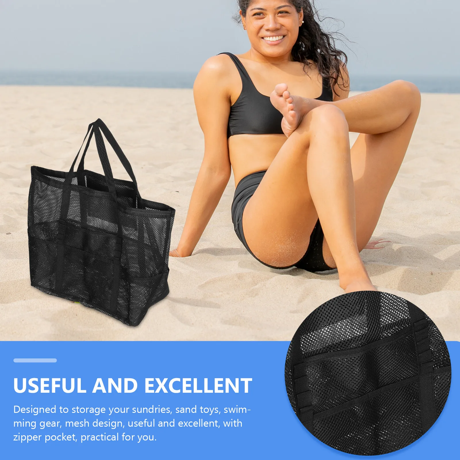 

Сетчатая пляжная сумка для женщин, вместительная сумка-тоут для плавания с ручкой, водонепроницаемая, устойчивая к песку, для хранения вещей на пляжных отпусках и семейных прогулках