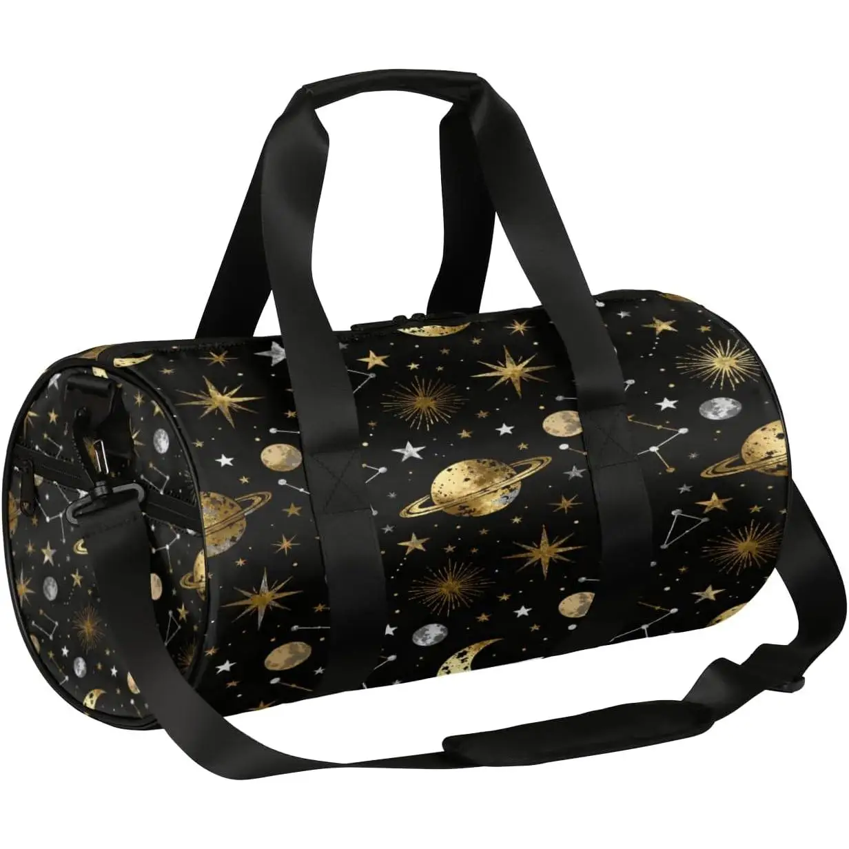 

Planet Moon Star Gold Sports Gym Bag for Men Women Lightweight Travel Duffle Bag with Shoulder Strap Waterproof Carry for Travel