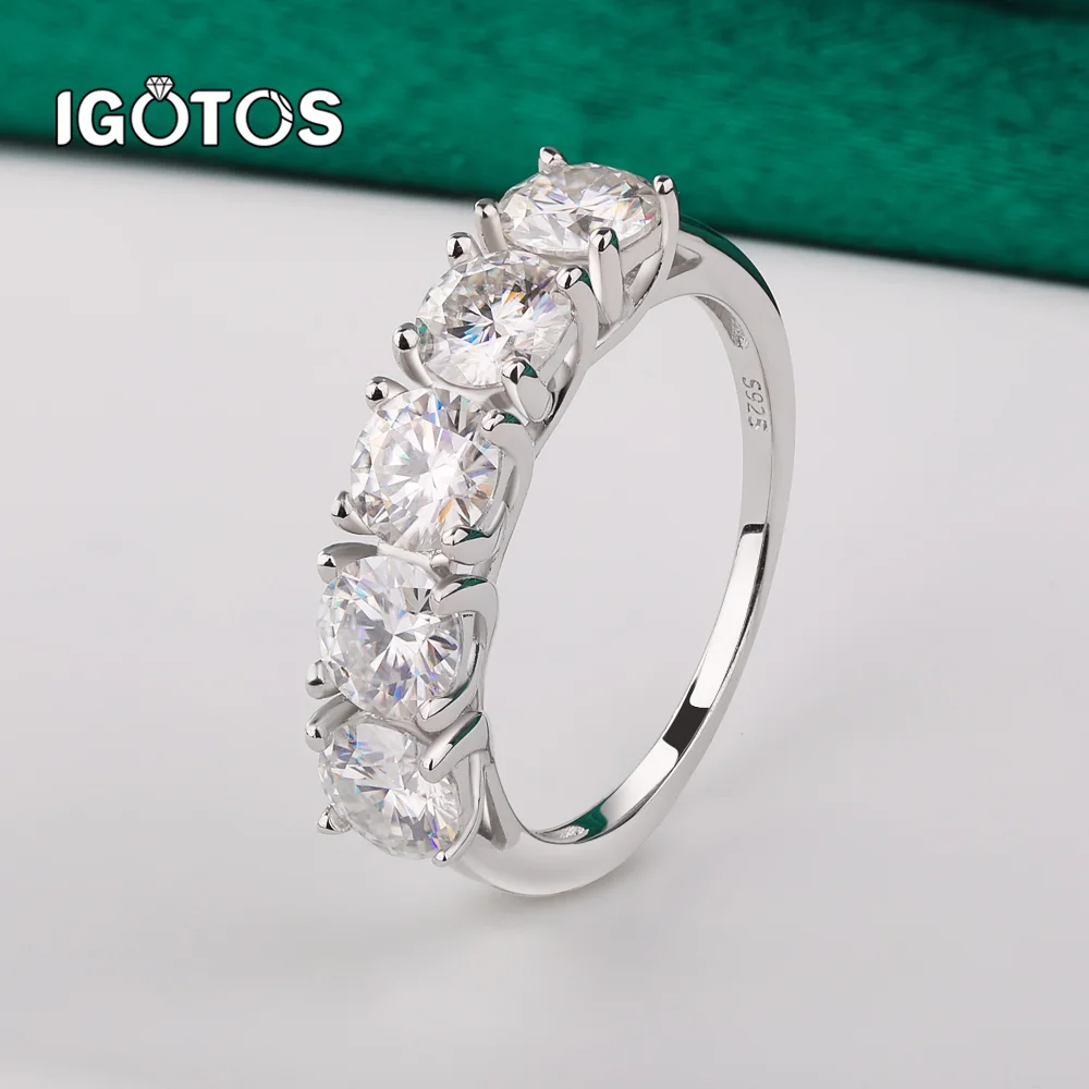 

IGOTOS 2.5cttw/5cttw D Color Moissanite Ring 925 Sterling Silver 5 Stones Diamond Rings for Women Wedding Band Jewelry Gifts