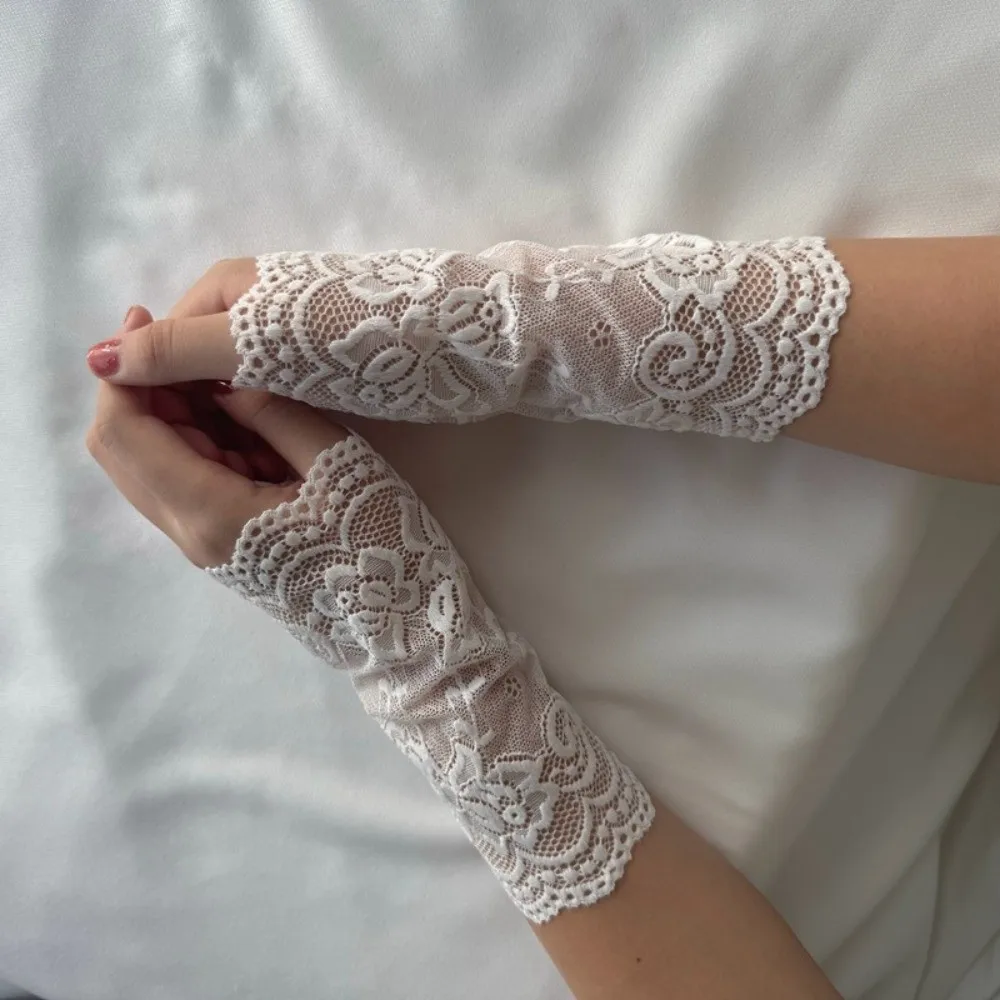 Embroidered Lace Detachable Fake Sleeves Hollow Out Elastic Lace Fake Sleeves Cuff Sun Protection Mesh Wrist Cuffs Photography