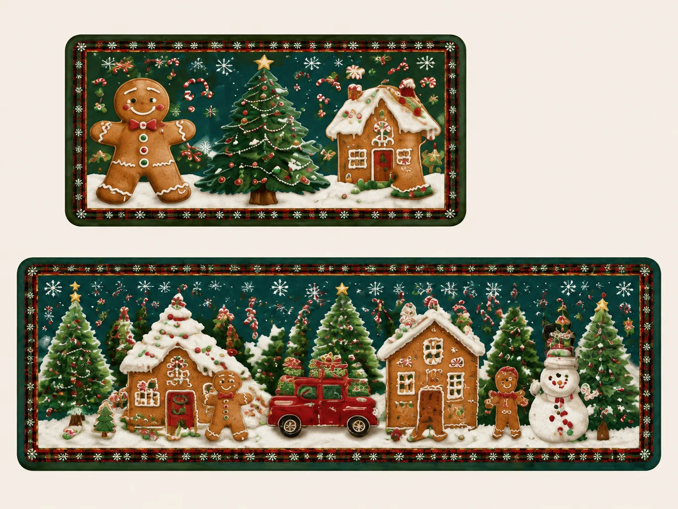 VIKAMA Christmas Corridor Rug For Kitchen, Dining Room, Laundry Room Easy To Clean, Plush Fabric Decorative Foot Mat, 1pc / 2pc