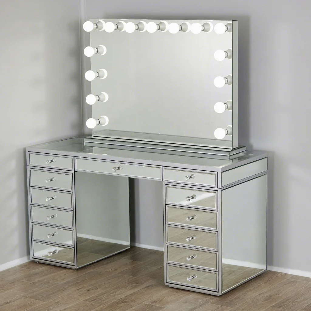 Hot-selling Luxury Vanity Crushed Diamond Mirrored Vanity Makeup Dressing Table