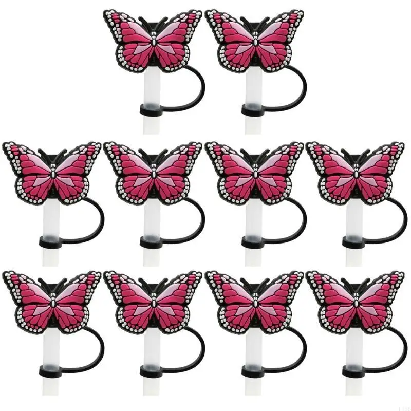 F19B 10Pieces Silicone Straw Tips Plugs Butterfly Straw Cover Cap Cover Reusable