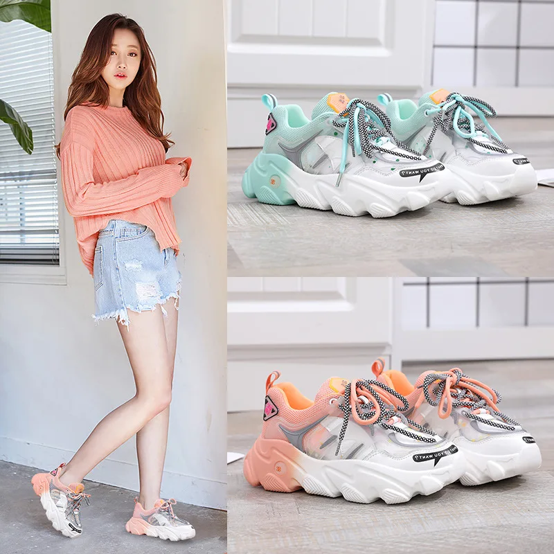 

2022 New Casual Women's Platform Shoes Spring Women's Net Comfortable Chunky Footwear Leather Women's Fashion