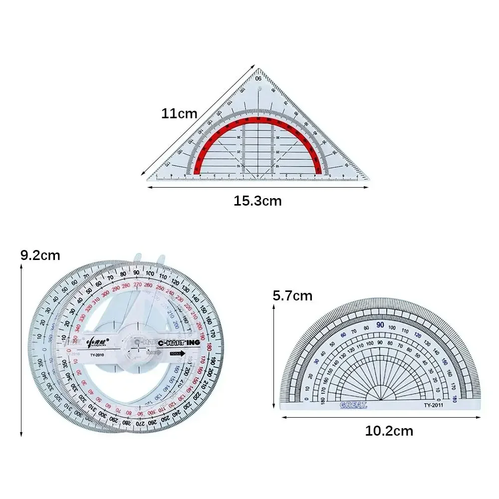 Triangle/Half Round 180/360 Degree Protractor Plastic Transparent Angles Measuring Ruler Drawing Ruler Geometry Drawing Design