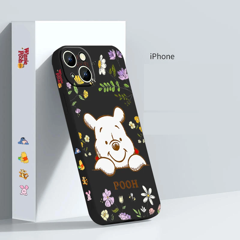 Disney Pooh Flowers per Apple iPhone 15 Ultra 14 13 12 11 XS XR X 8 7 Pro Max Plus Mini custodia per telefono con corda sinistra liquida