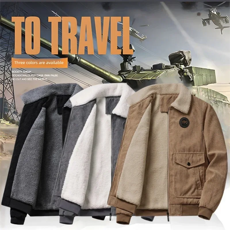 

Fleece and thickened cotton padded clothes lambskin coat men's corduroy cotton padded clothes winter men's wear