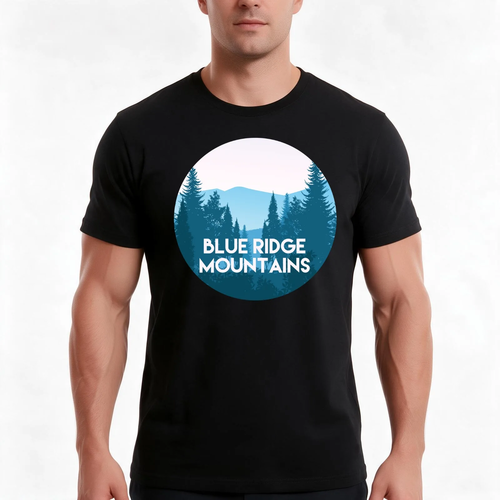 Blue Ridge Mountains T-Shirt, Summer Casual Cotton Tee, Oversized Streetwear Tops, Vintage Graphic Print, Loose Fit Short Sleeve