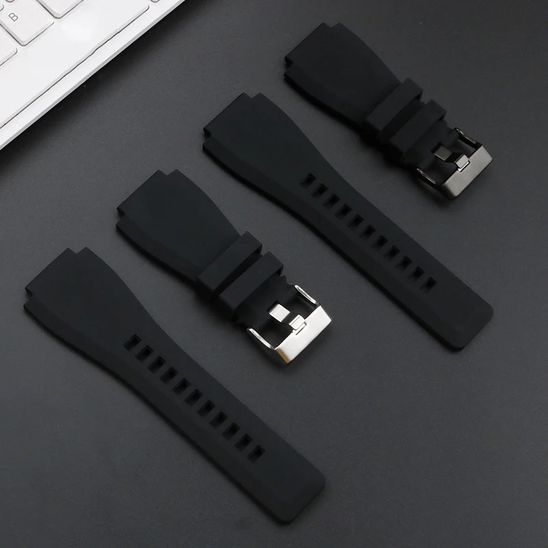 34*24mm watch rubber strap for Bell Ross silicone strap BR01 BR-03 Convex mouth strap men's watch band 24mm BR Replace bracelet
