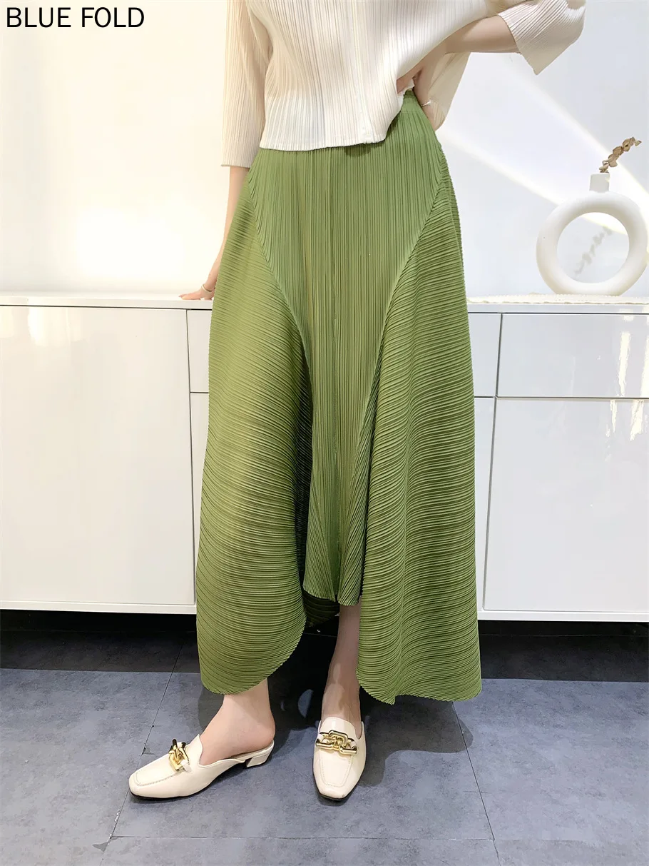 MIYAKE PLEATS Summer Midi Skirt Pleated Skirt Loose Large Size Fold Skirt High Waist Casual Mid Length Pleated Skirt Faldas Ropa