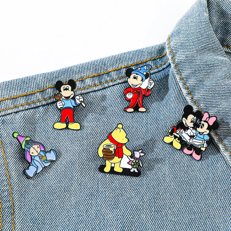 Disney Mickey Mouse Enamel Pins Cartoon Winnie The Pooh Eeyore Denim Jacket Brooches Ladies Brooch Shirt Badge Hat Jewelry Gift