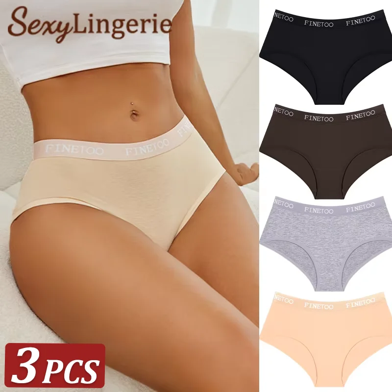 3Pcs Women\'s Cotton Briefs Letter Belt Underwear Women Panties Sexy Breathable Briefs Female Stretch Ladies Soft Lingerie S-XL