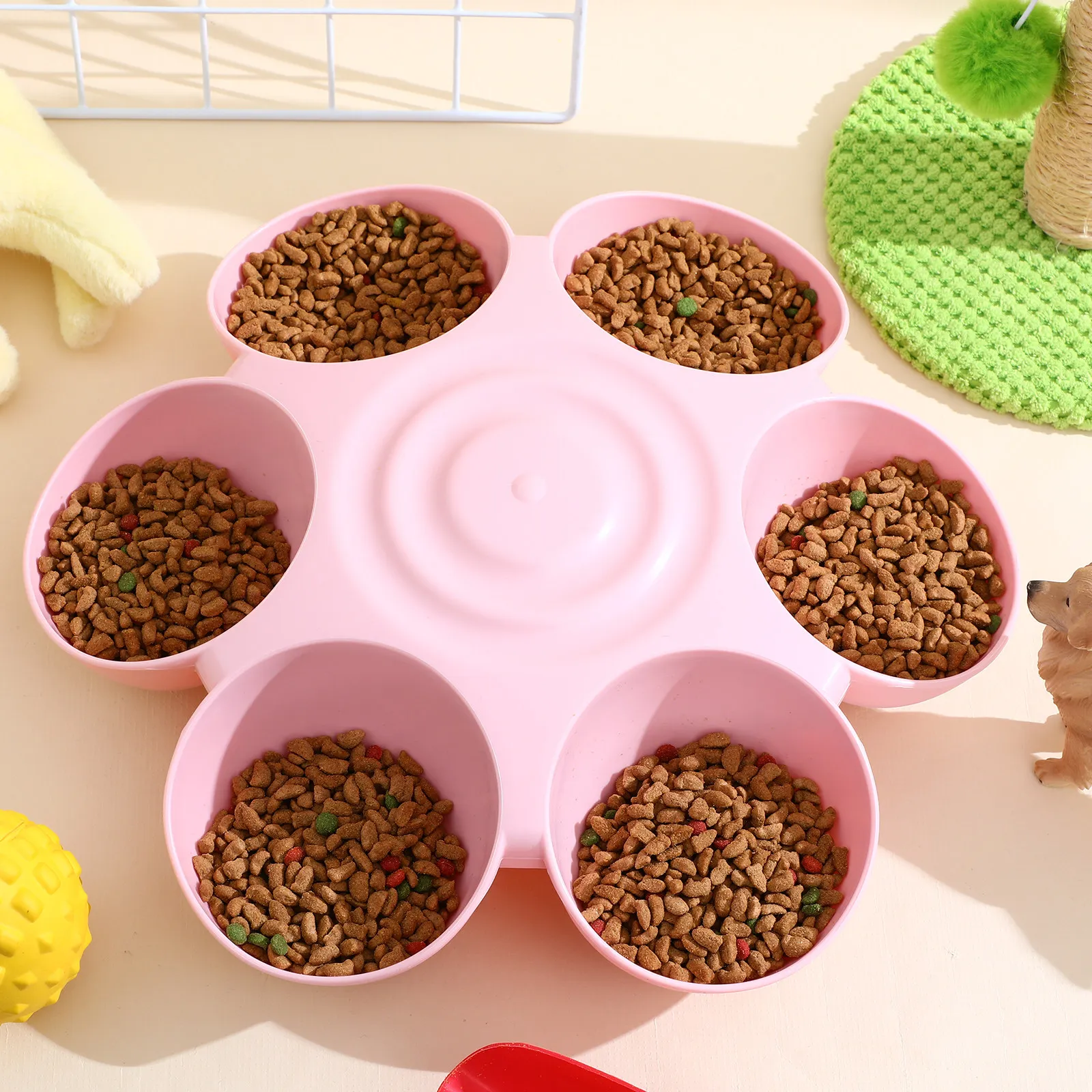 Flower Style Pet Feeding Bowl Premium Plastic Cat Feeder Dog Treat Dispenser Bite Resistant Multiple Pet Feeder
