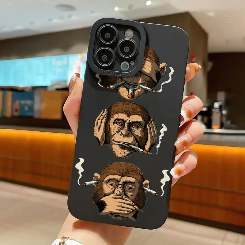 ثلاثة قرود تصميم جرافيك جراب هاتف آيفون 15 14 13 12 11 XR X XS Pro Max 7 8 Plus SE غطاء خلفي صغير من السيليكون الناعم
