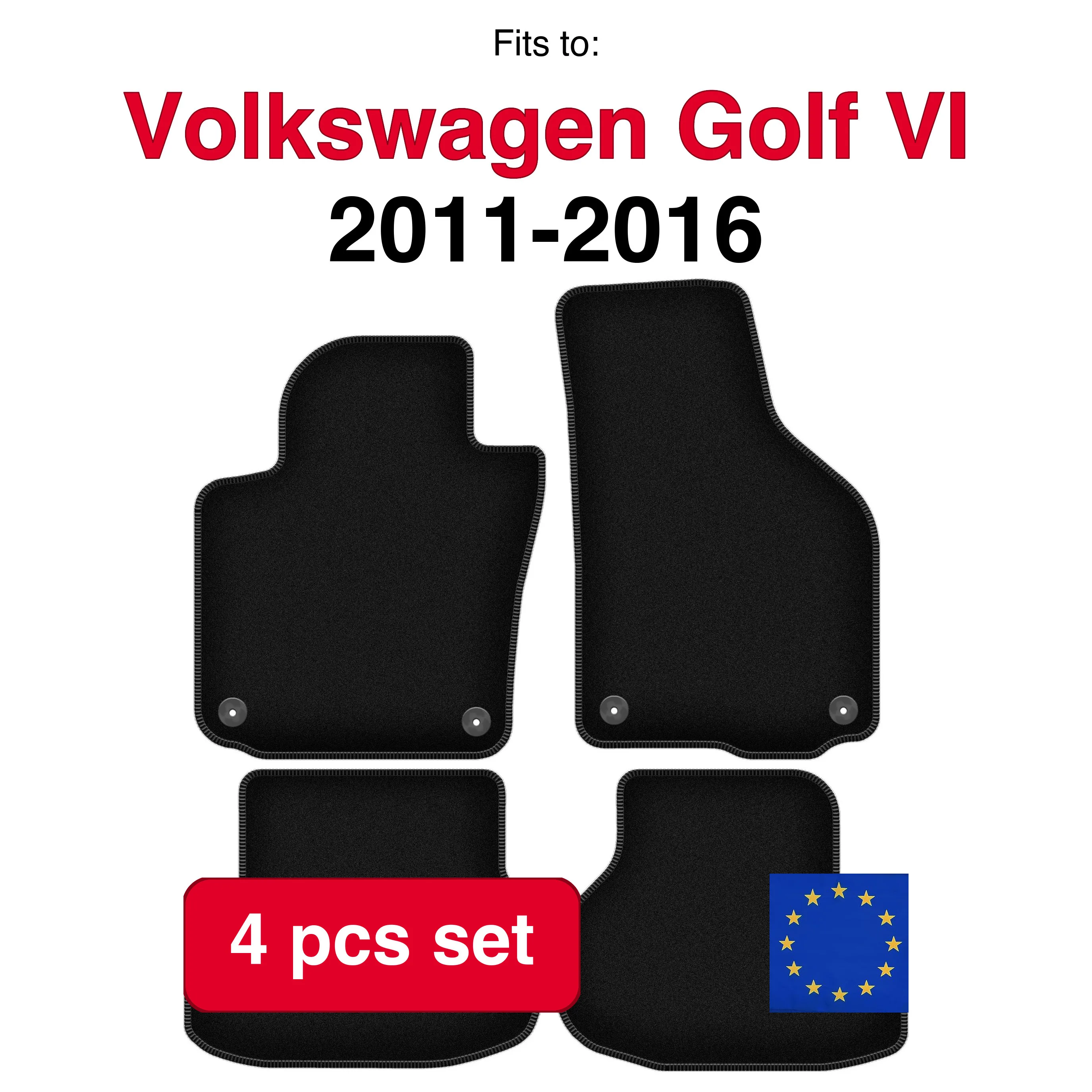 Image of Veloursteppich-Set für Volkswagen Golf VI Cabrio (2011-2016) – Schwarz (4-teilig) passgenaues Auto-Fußmatten-Set