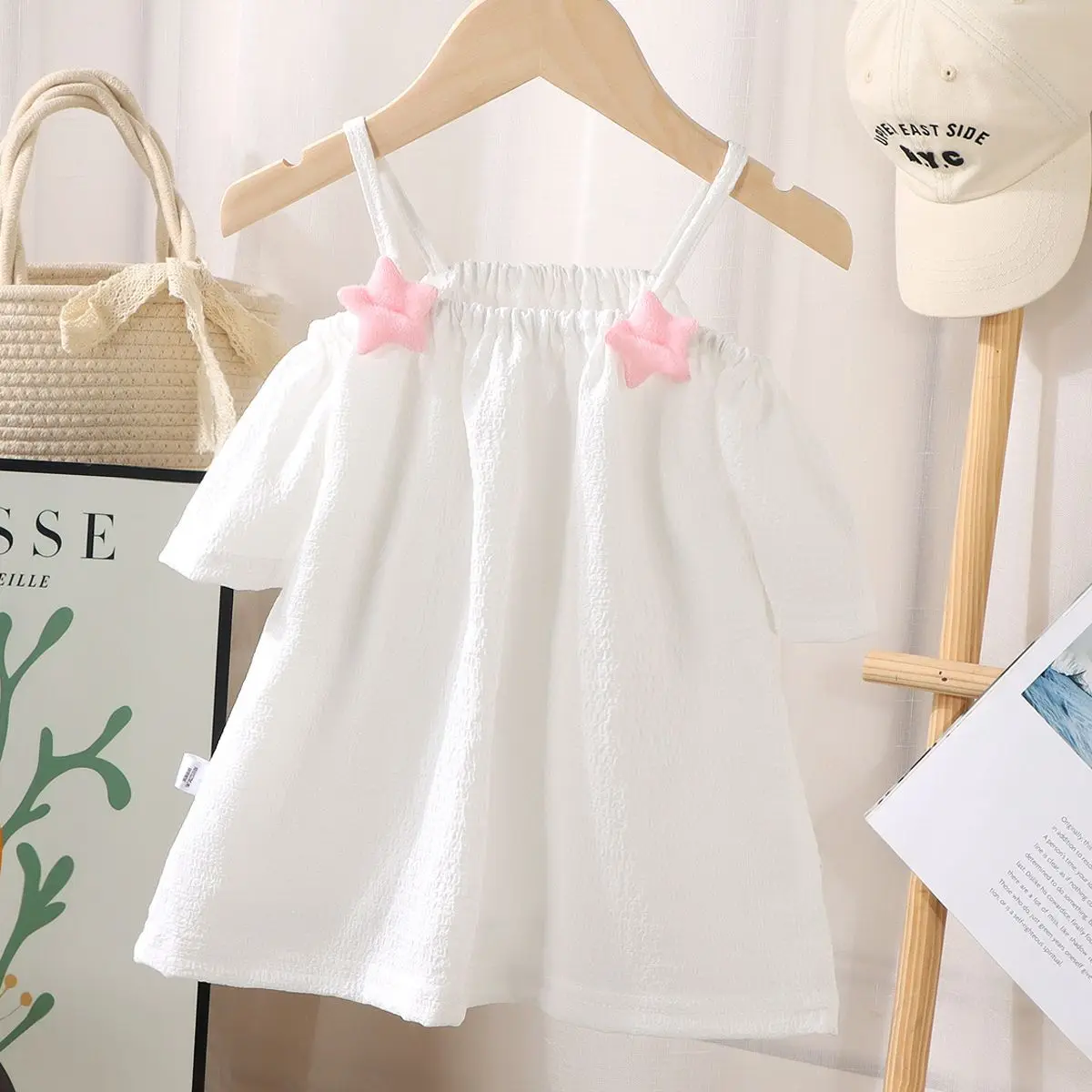 Girls Short Sleeve T-shirt 2024 New Summer Baby Girl Off-the-shoulder Suspender Infant Child Fashion Sweet Cute Top