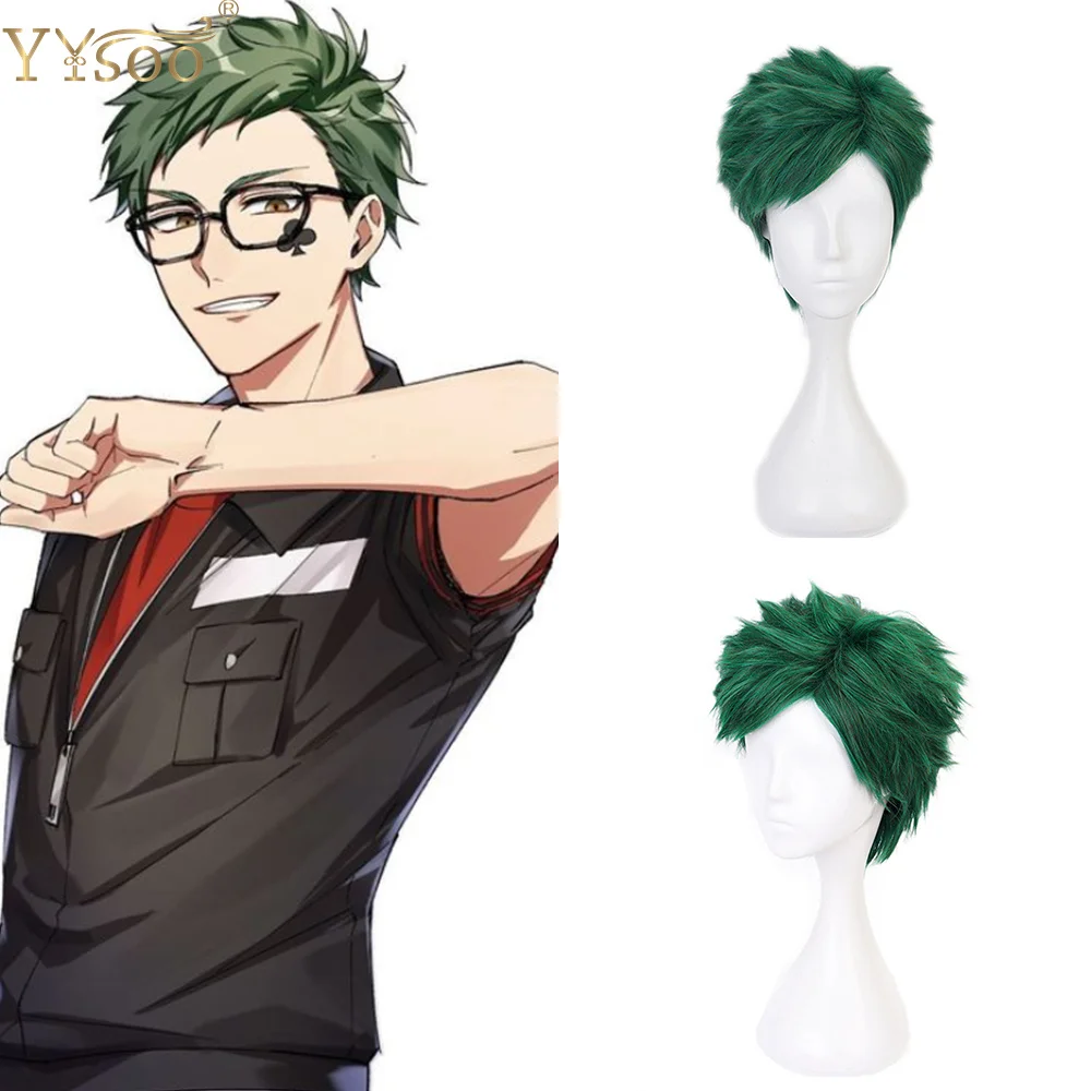 Yysoo curto verde bob perucas de cabelo sintético cosplay para homens festa mostrar peruca do menino parte lateral completa máquina feita peruca