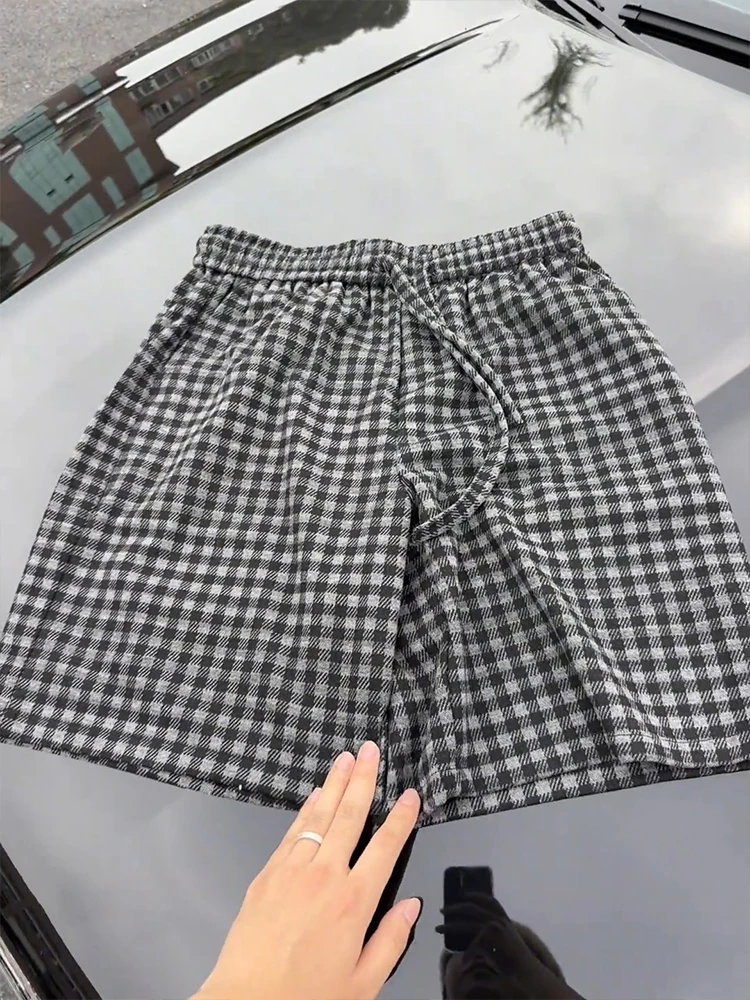 

American Retro Plaid Men's Shorts Summer Thin Lazy Style Loose Straight Casual Five-Quarter Pants Couple's Loose Elastic Waist