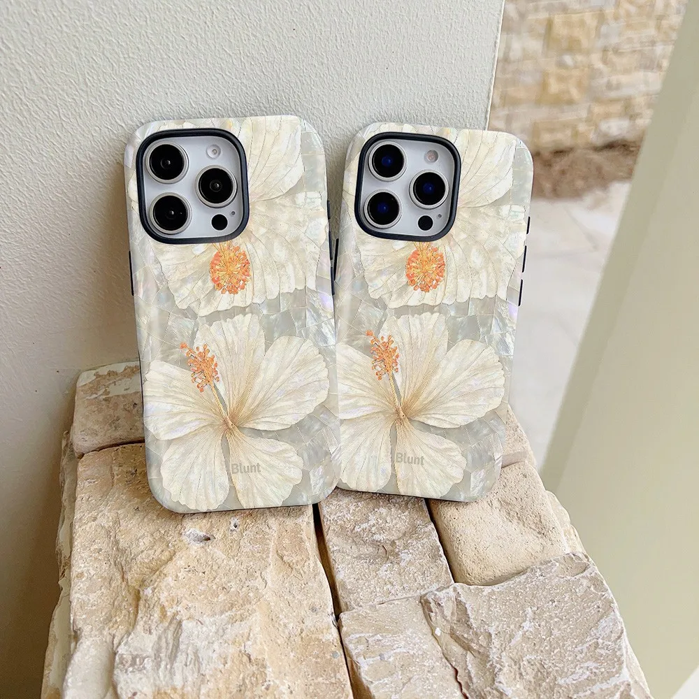 Elegant White Flower Print Phone Case for Samsung Galaxy S22 S23 S24 S25 S26 FE Plus Ultra Edge 4G 5G Luxury Double-layer