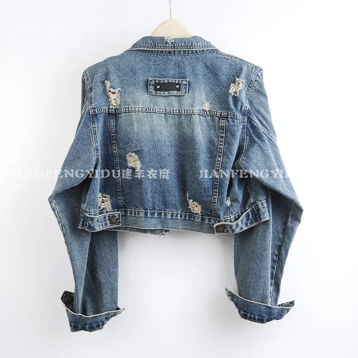 Autumn New Casual Frayed Burrs Hole Denim Coat Women Brown Blue Short Cowboy Outerwear Lapel Long Sleeve Jeans Jacket Streetwear