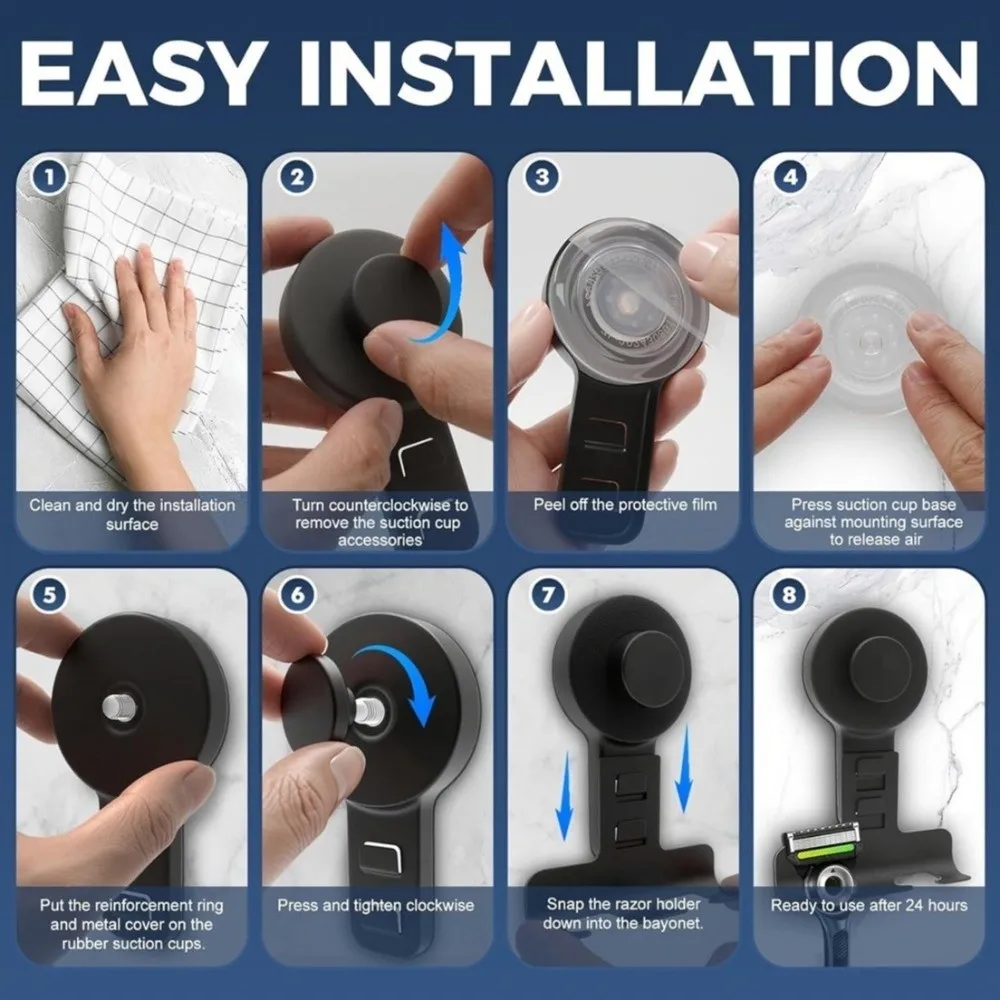 New Suction Cup Razor Holder Stainless Steel Removable Shower Wall Hook Anti-drop Design Shaver Hanging Rack Bathroom Use
