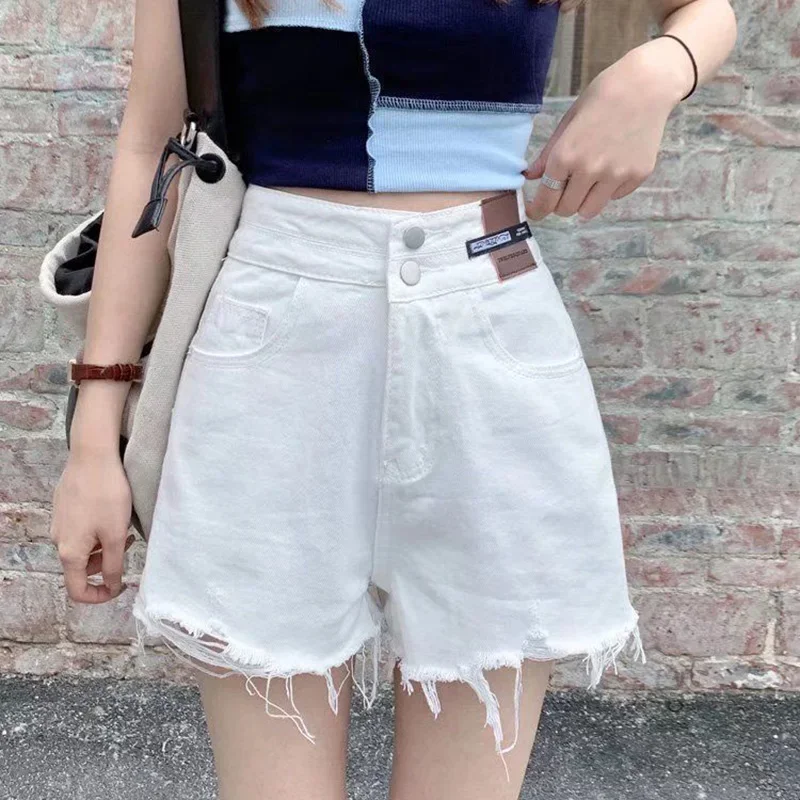 

Summer Female New High Waist Thin Short Jeans Lady Chic Ripped Baggy Denim Pants Women Retro Classic Fashion Denim Shorts