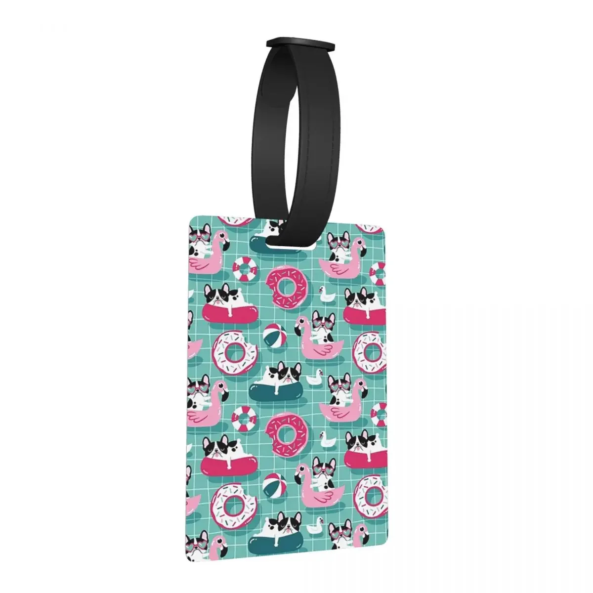 

French Bulldog Dog Relaxing In The Pool Luggage Tags Suitcase Accessories Cute Baggage Boarding Tag Label Holder ID Name Address