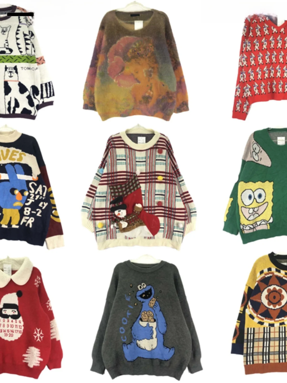 

Vintage ex Crew Ne Knitted Sweater Embroidered Woolen Cartoon Animation Autumn Winter Warm Long Sve round Ne Top