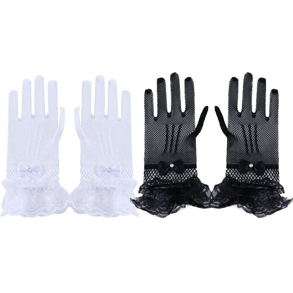 Sexy For Girls Crystal Flower Bow Fishnet Lace Wedding Gloves Women Driving Gloves Sun Protection Mittens