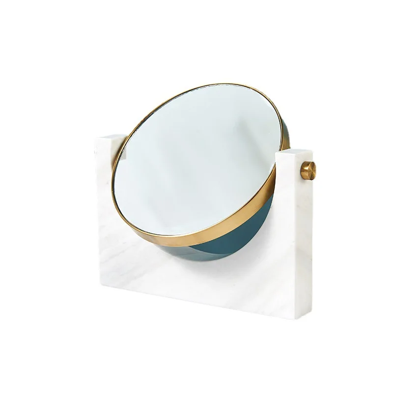 DSA light luxury marble vanity mirror desktop princess mirror large round double-sided brass vanity mirror