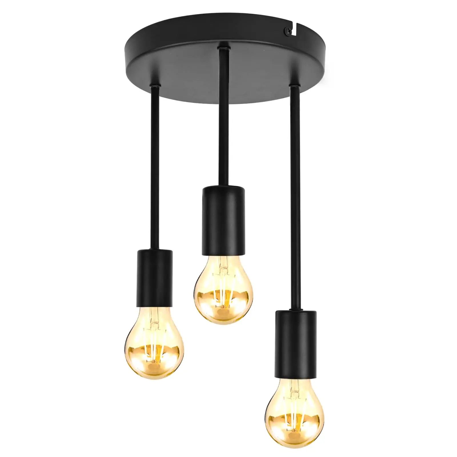 Retro Pendant Lamp 3-Head, Black Ceiling Pendant Lamp Dining Table Light, E27 Ceiling Chandelier Living Room Kitchen Hallway