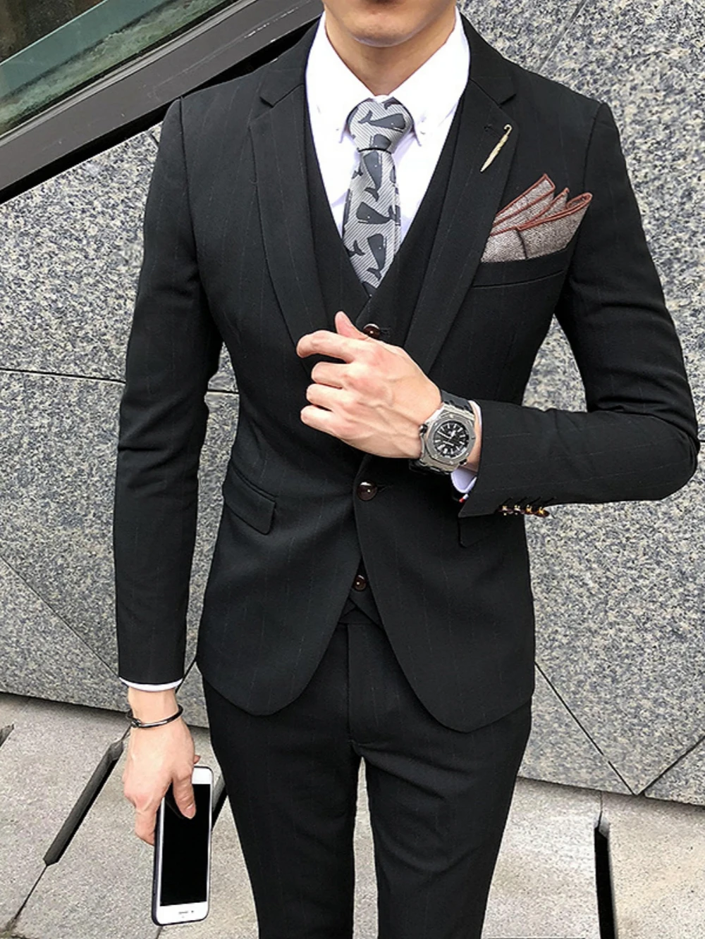 Stylish Elegant Men's Tuxedo 2 Pieces Jacket Pants Wedding Groom Set Handsome Stripped Suit Set For Men Dancing Plus Size Outfit