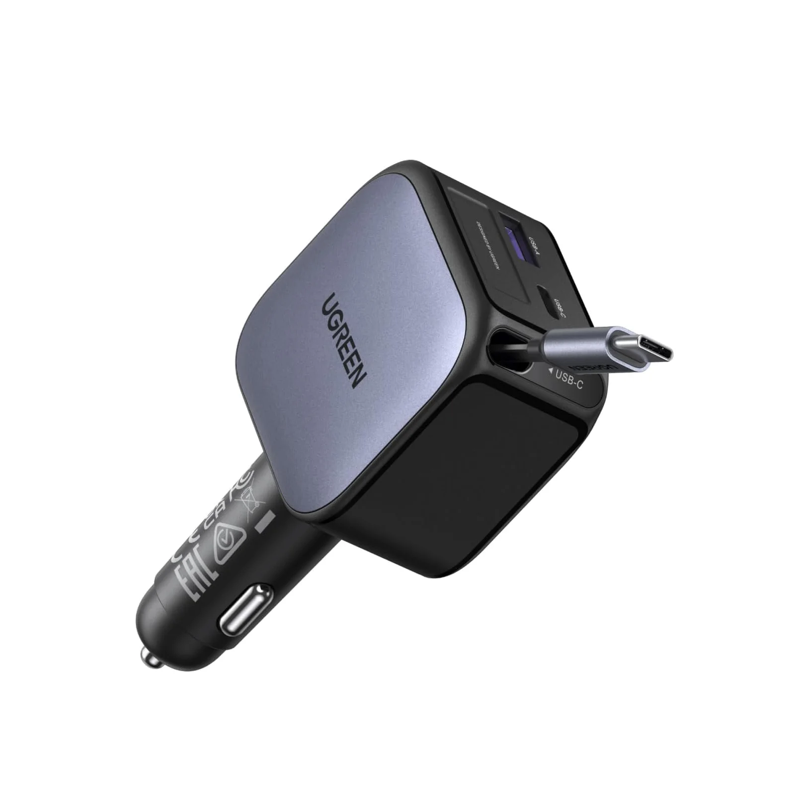 

UGREEN 90W Retractable Car Charger, 3 in 1 USB C Car Phone Charger Fast Charging with Type C Cable, Cigarette Lighter Adapter
