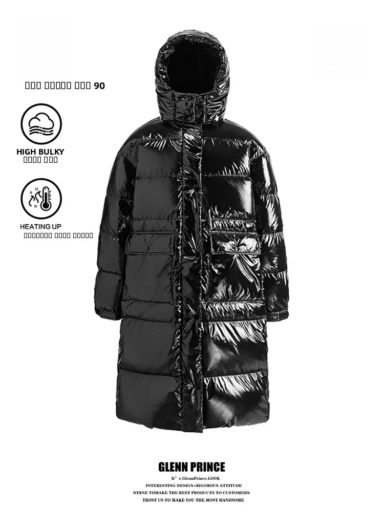 

GPstudio Зимняя новая корейская удлиненная мужская куртка из глянцевого пуха, утепленная, с 90% белым пухом, морозостойкая, теплая верхняя одежда