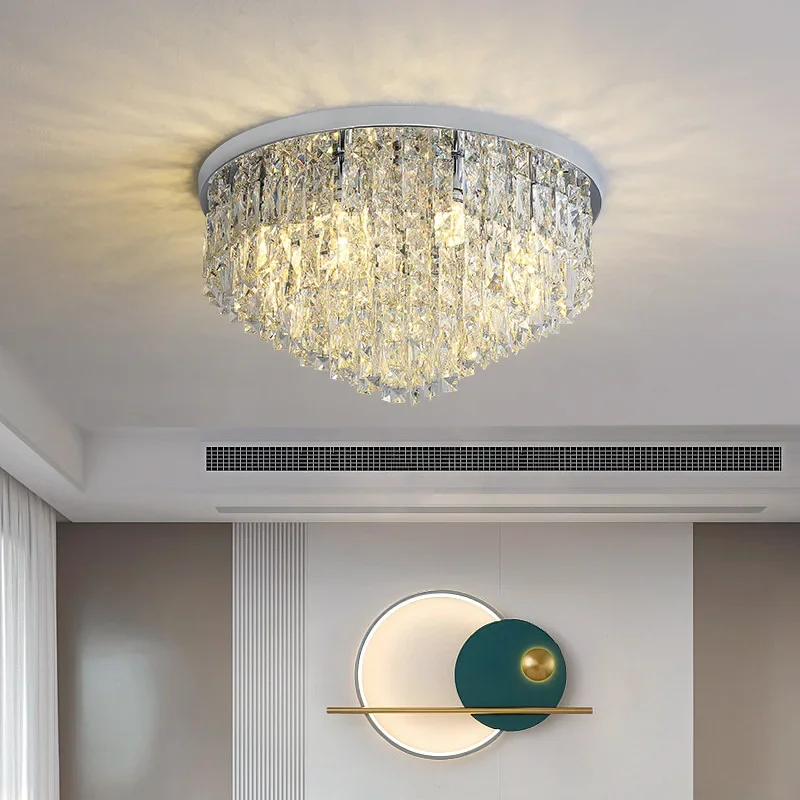 

New light luxury post-modern living room master bedroom round crystal ceiling lamp