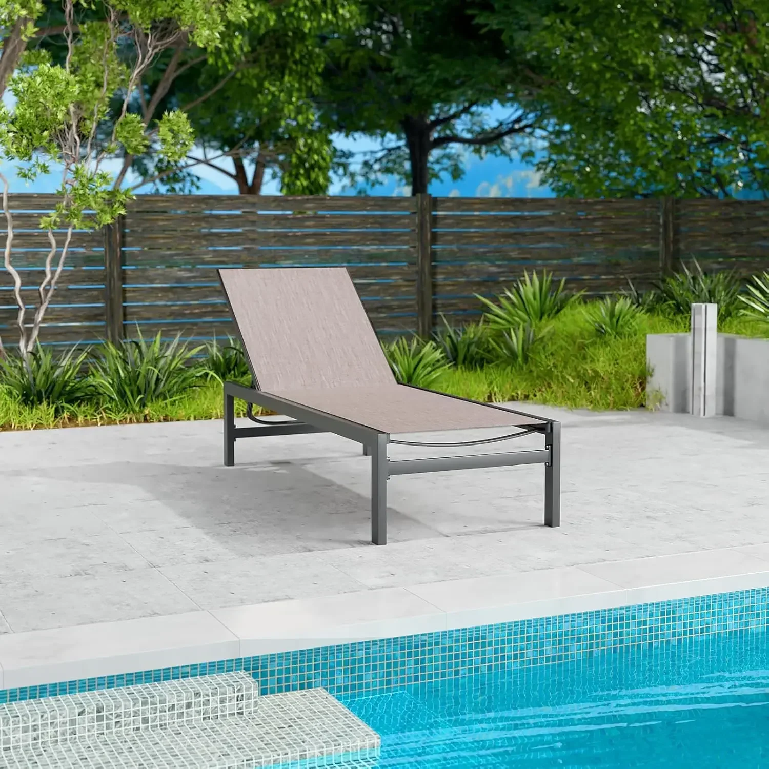 Chaise Lounge Outdoor, Aluminum Outdoor Chaise Lounge Set of 1, Flat Chaise Lounge Chair for Pools, Patio and Outdoor Lounging -