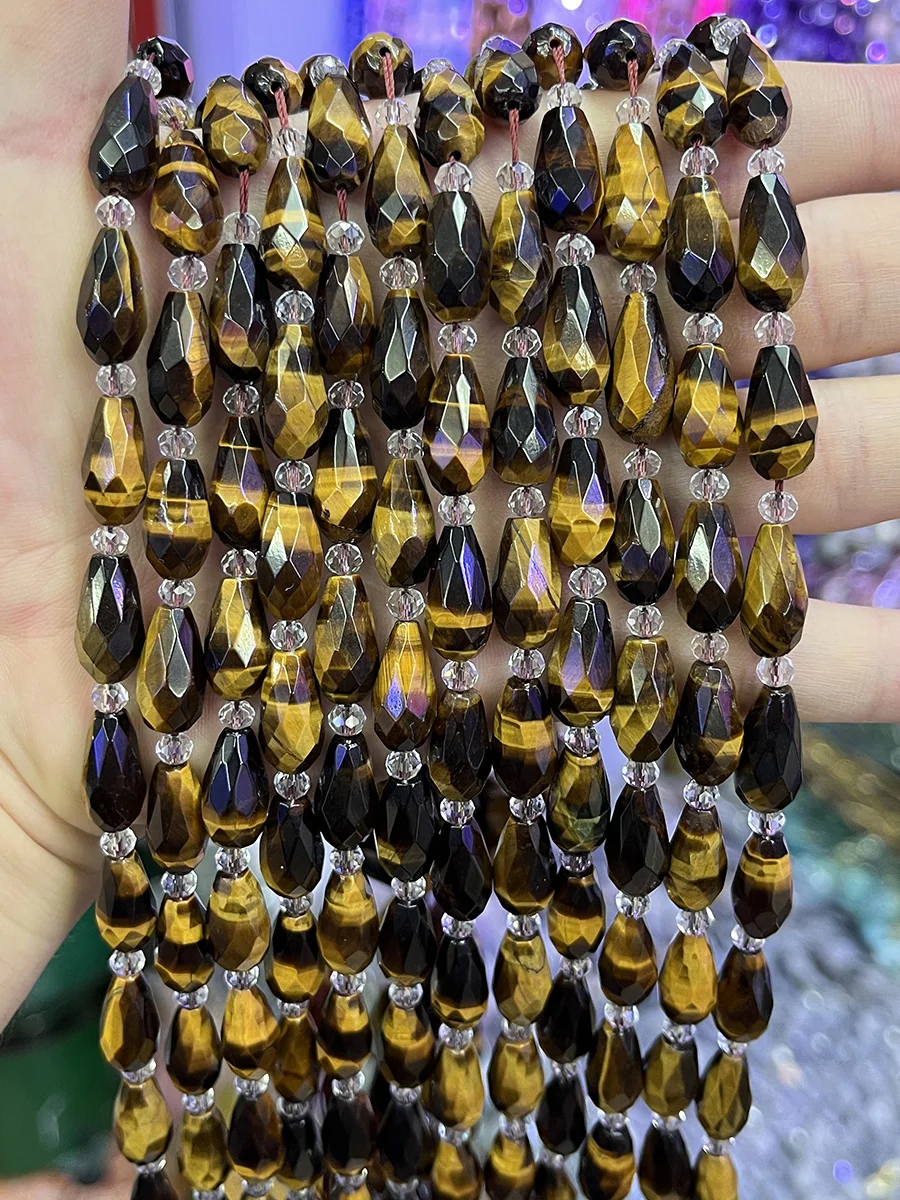 Natural Yellow Tiger Eye Stone Crystal Yaw Handmade Drop Beads Faceted Loose For Jewelry Making DIY Necklace Bracelet 15''8x16mm