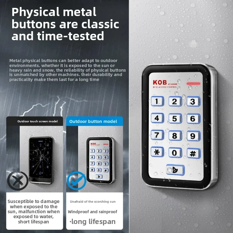 KOB Outdoor Waterproof Fingerprint Access Control Machine Card Swiping Password Exposed/concealed Embedded Metal Reading Head
