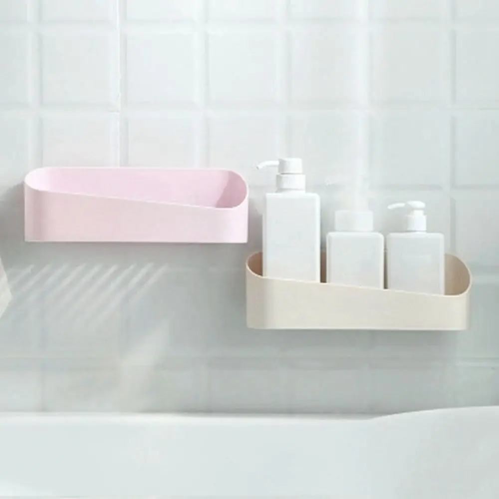 Plastic Bathroom Shelf Simple White Punch-free Cosmetic Storage Box Self Adhesive Wall-Mounted Toilet Shelf for Home