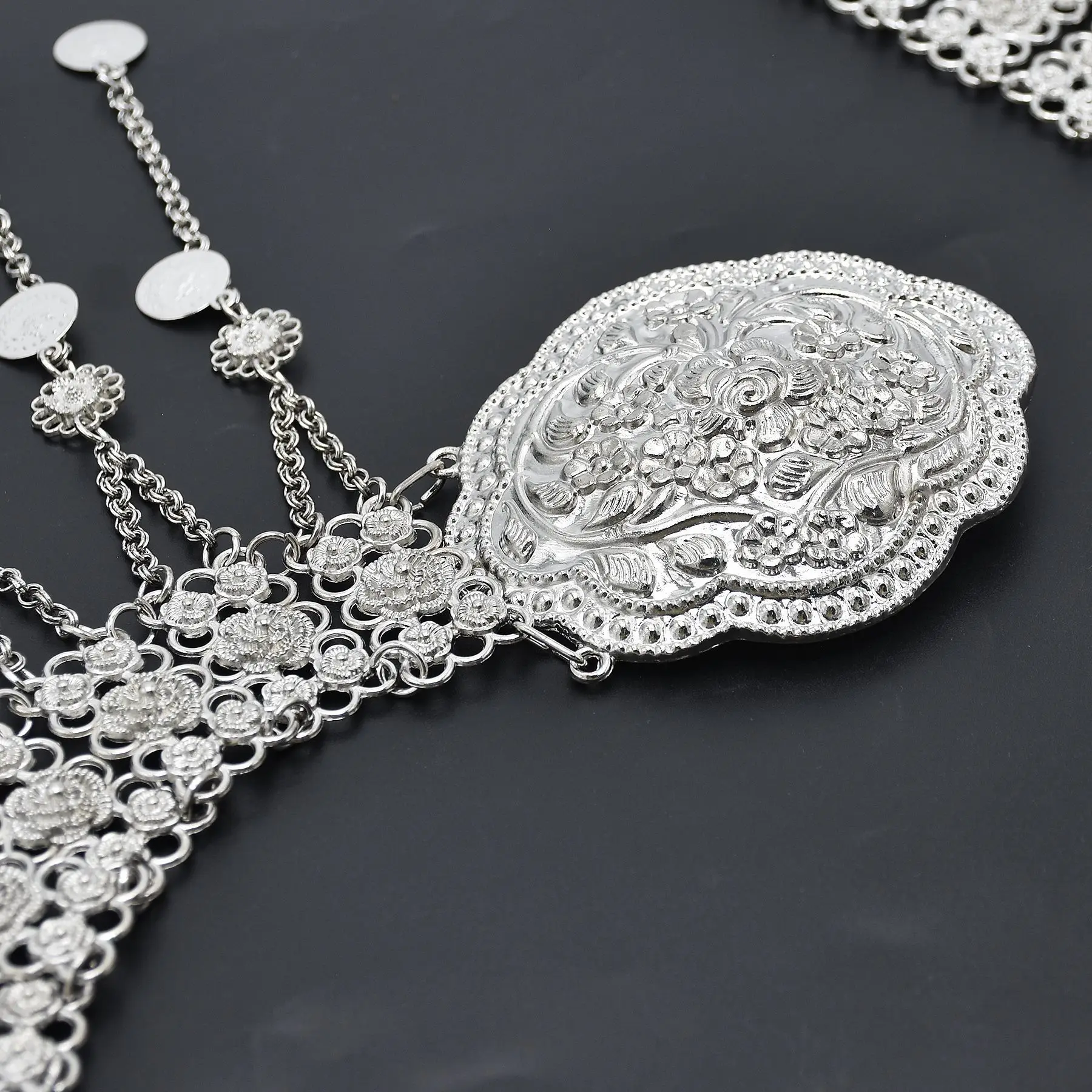 Silver Plated Moroccan Caftan Belt Geometry Coins Tassel Belly Chains for Women Ethnic Tribal Indian Turkey Body Jewelry Gift view 4