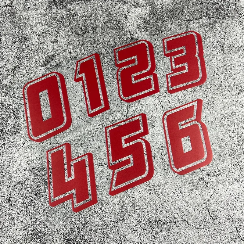2pcs 2D Flat Red Racing Number 0‑9 Vinyl Sticker, Waterproof Decal For Car Motorcycle Laptop DIY Decor, Holiday Gift