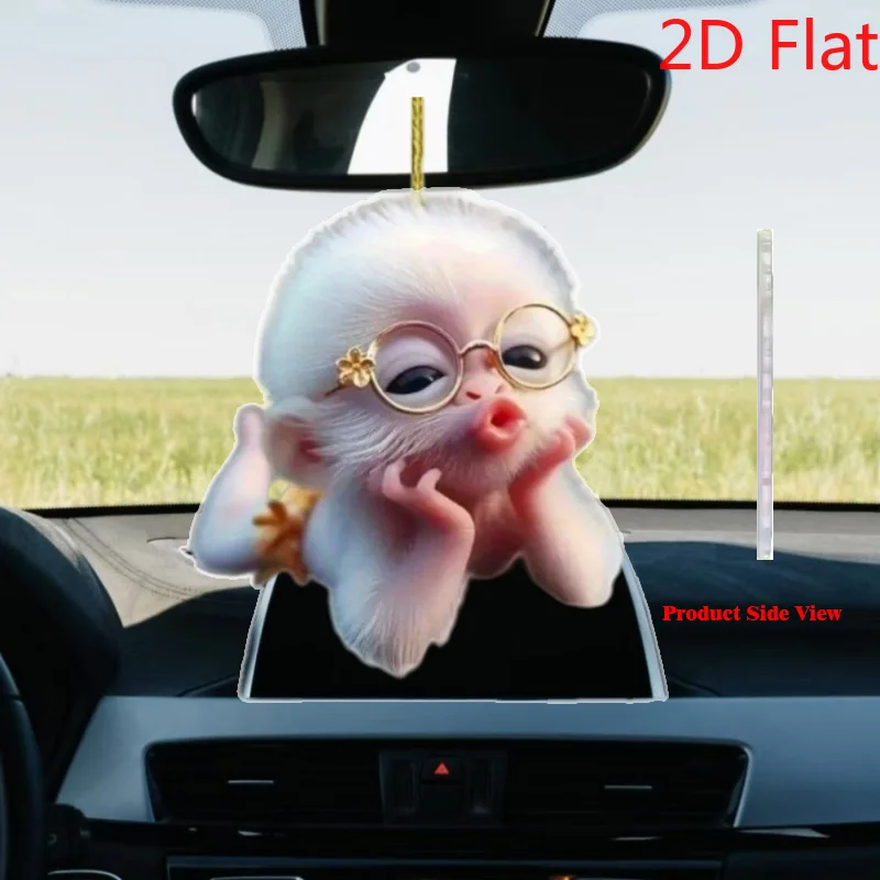 2D 1pcs Monkey Acrylic Car Mirror Charm, Cute Keychain & Backpack Pendant Gift