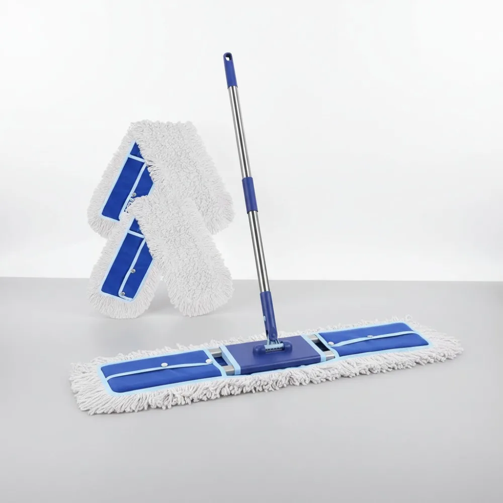 

36" Commercial Dust Mop: Heavy Duty Dry Broom for Hardwood Floors, 2 Reusable Pads, Long Handle - Hotel Warehouse School Janitor