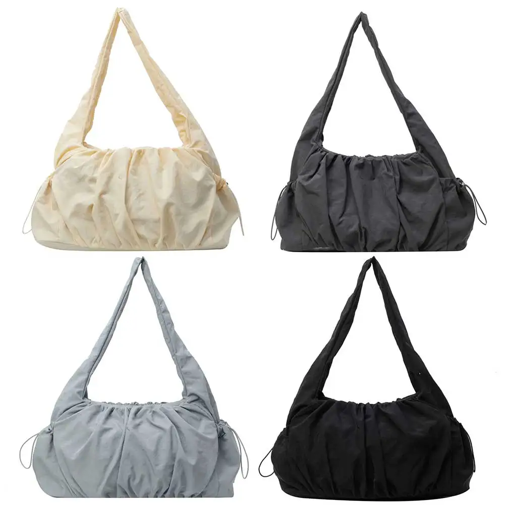 

Women Padded Underarm Bag Large Capacity Cloud Pleated Shoulder Bag Top Handle Bag Solid Color Multi-pockets for Outdoor Travel