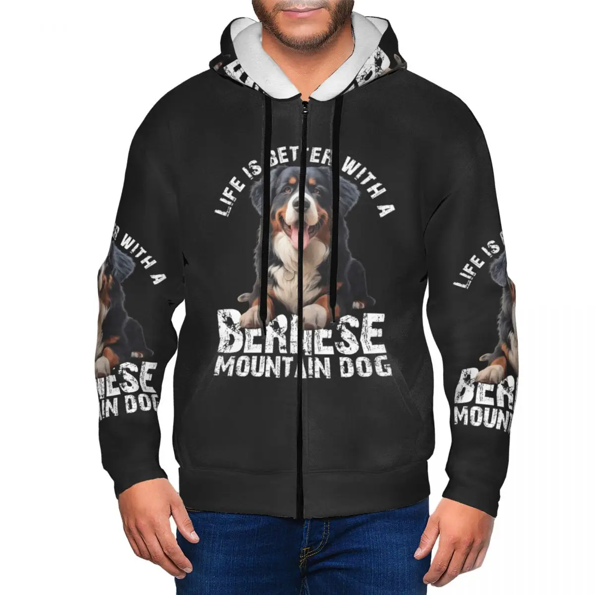 Bernese Mountain Dog Zipper Hoodie Hip Hop Pullover Autumn Winter Men Women Sweatshirt Long Sleeve Tops