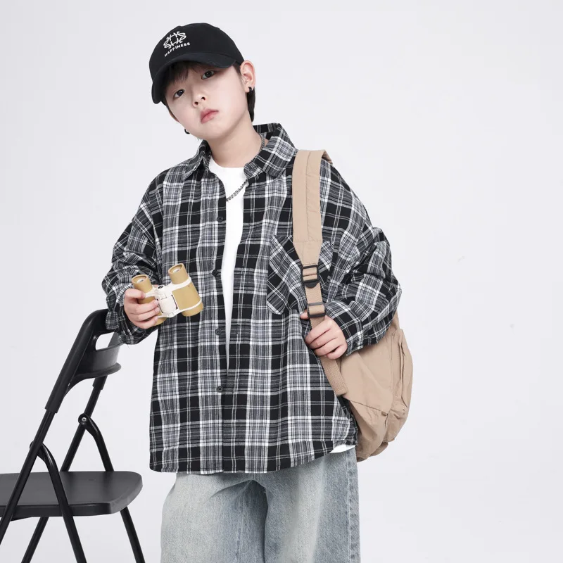 

Black and White Plaid Shirt Spring and Autumn Korean 2025 New Long Sleeved Checkered Loose Casual Shirt