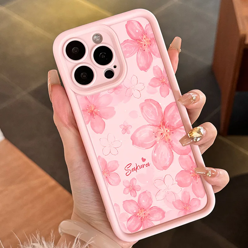 

Pink floral pattern phone case for iPhone 17 16 15 14 13 12 11 Pro/ Max/Plus shock-proof rear cover anti-fingerprint