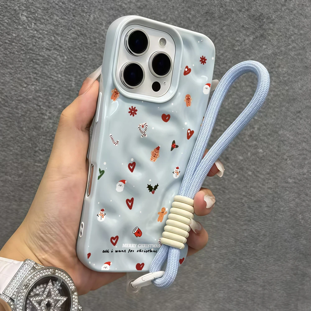Herbstliche Schneemann-Collage Falten-Silikon-Handyhülle für iPhone 17 15 13 11 12 14 16 17 Pro Max 15 Plus 17 Air mit Lanyard-Hülle – Detail 5