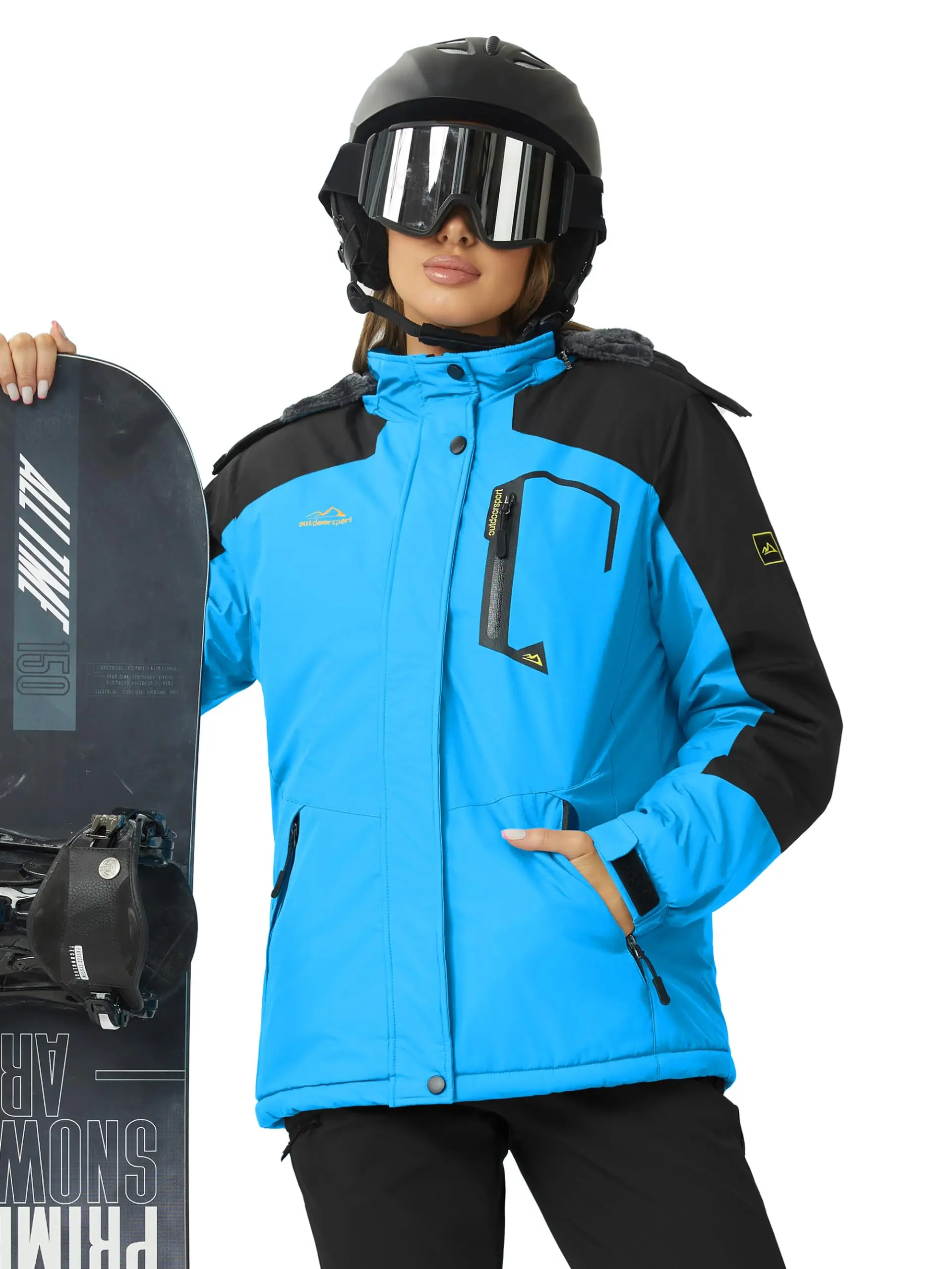 Damen Winter verdickte Jacke wasserdichte Skijacken Schneemantel warme Fleece-Regenjacke mit Kapuze Windjacke Wandern im Freien – Detail 16